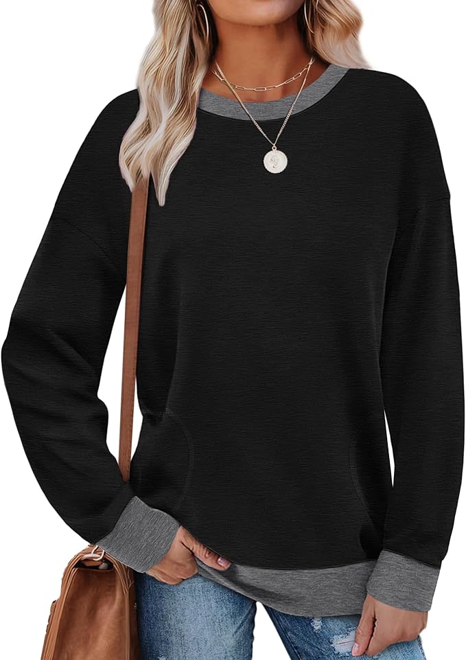 Akihoo Womens Casual Long Sleeve Tunic Tops Crew Neck Shirt Blouses - Image 3