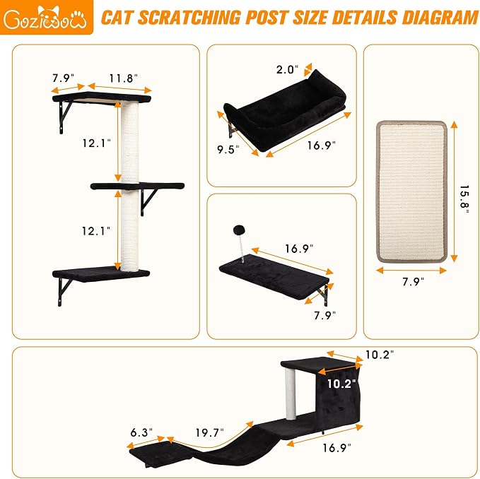 COZIWOW Cat Wall Shelves Set, 5-Piece Wall Mounted Cat Furniture - Image 4
