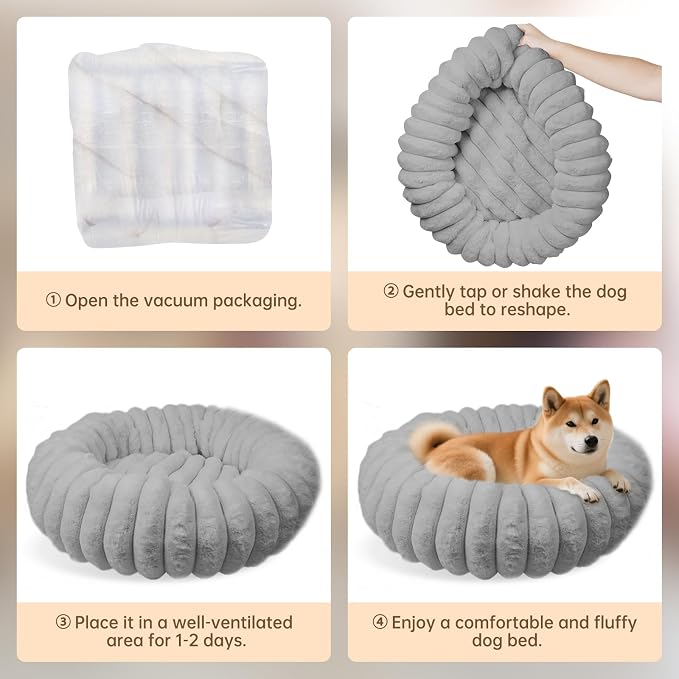 Donut Dog and Cat Bed, Luxurious Comfortable Faux Rabbit Fur Pet Beds, Soft - Image 6