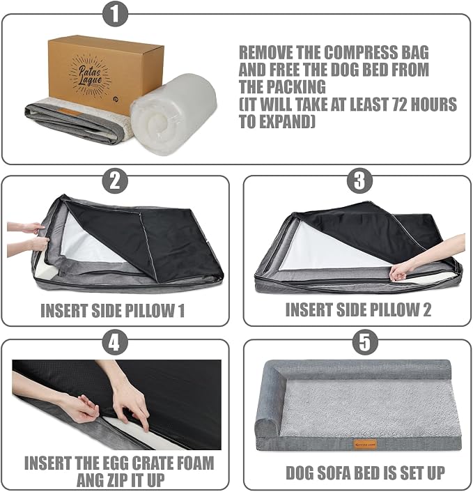 Patas Lague Orthopedic Dog Bed Large Sized Dog 36''X24'', Waterproof L Bolster - Image 6