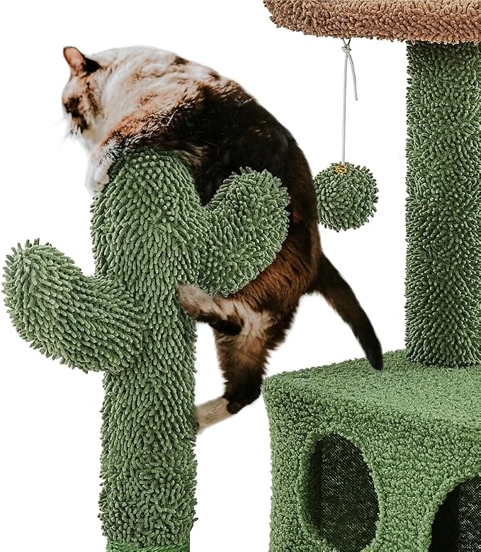 Yaheetech Cactus Cat Tree, 54.5in Tower w/Ramp, Animal-Ear Shaped Perch - Image 3