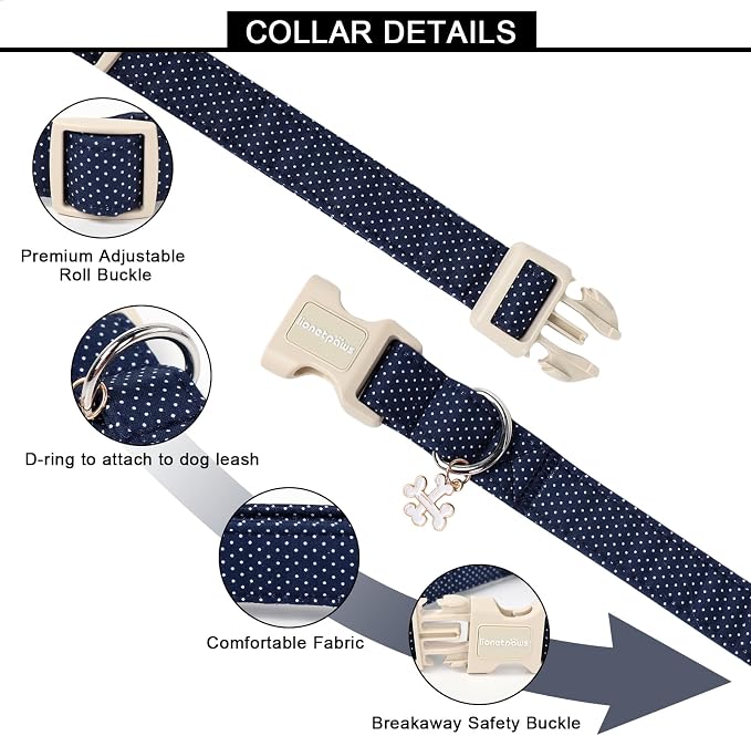 Lionet Paws Boy Dog Collar- Cute Navy Blue Dog Collars - Image 2