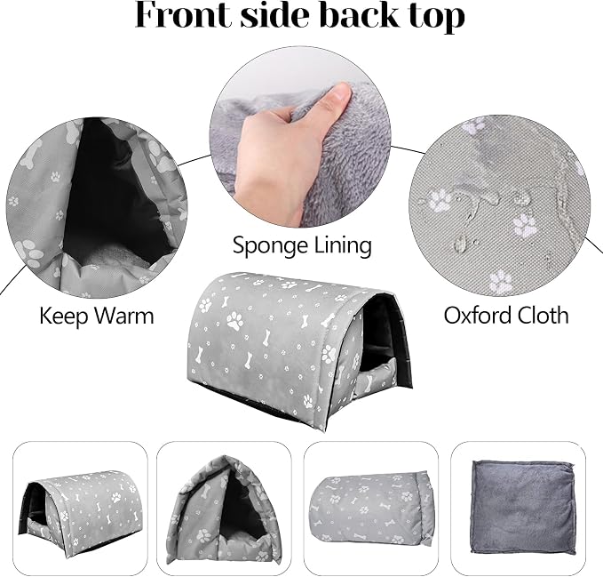 Fhiny Stray Cats Shelter, Waterproof Outdoor Cat House Foldable Warm Pet Cave - Image 2