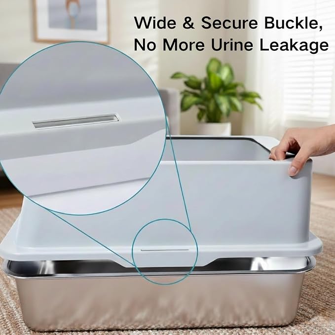 XL Stainless Steel Litter Box, Extra Large High Sided Metal Cat Litter Box - Image 3