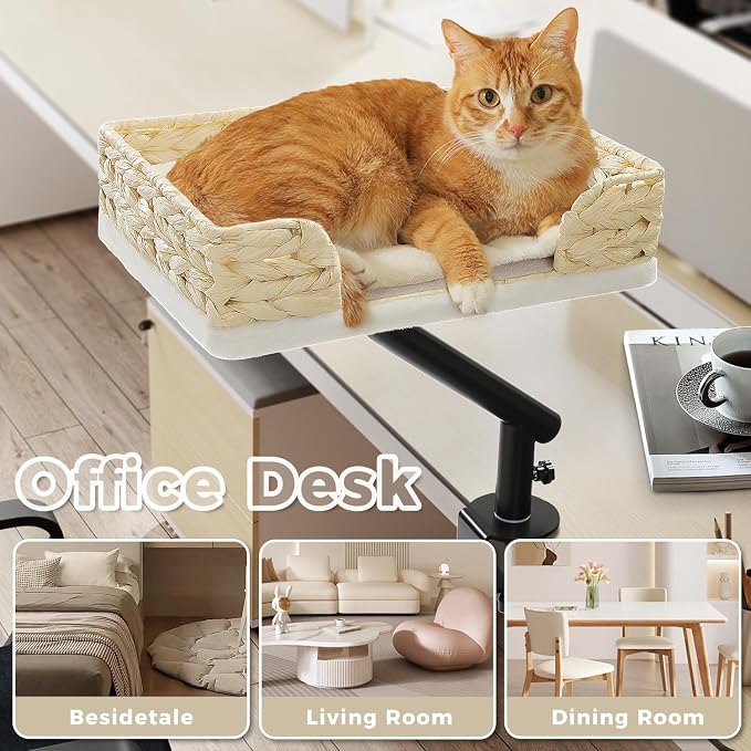 PAWZ Road Cat Desk Bed for Indoor Cats, Wicker Cat Bed for Desk Supports Up to - Image 8