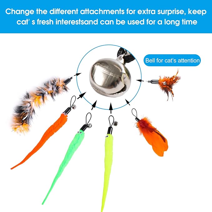 9 PCS Cat Fishing Pole Toy, Retractable Cat Feather Toys - Image 3
