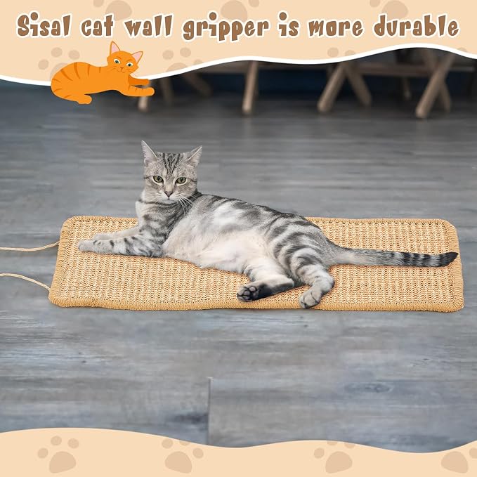 2 Pack Sisal Door Cat Scratching Mat Double Use Hanging Scratcher Wall Floor - Image 5