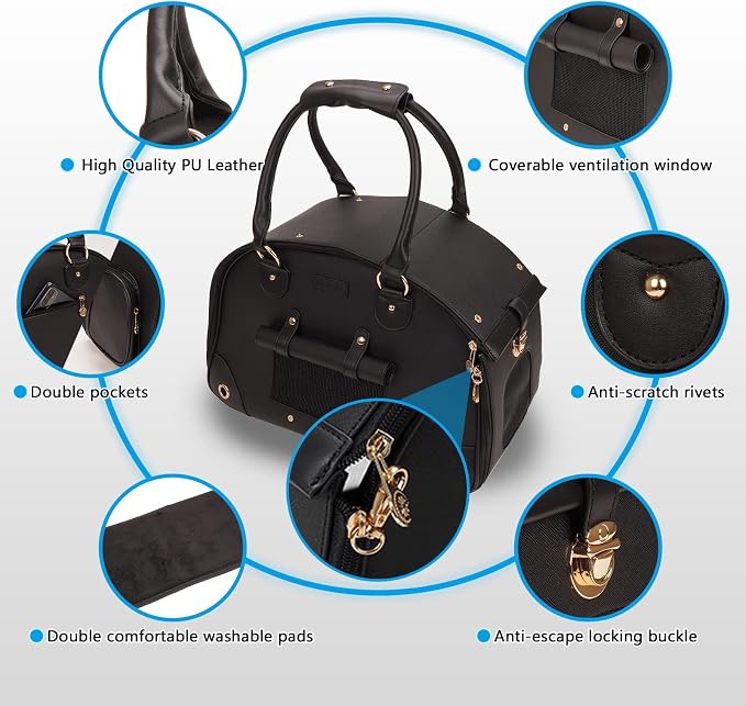Dog Carrier, Cat Carrier, Pet Carrier, Foldable Premium PU Leather Dog Purse - Image 3
