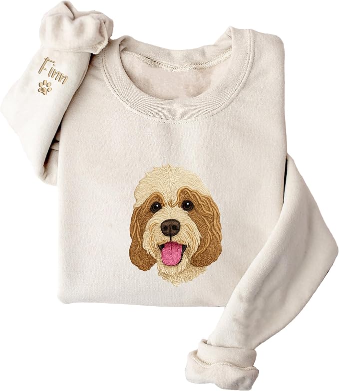GODMERCH Customized Pet Embroidered Sweatshirt, Custom Dog Face Embroidered by Godmerch