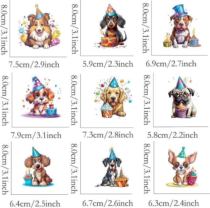 9pcs Dog Birthday Cake Iron On Heat Transfer Stickers Ready to Press Vinyl - Image 2