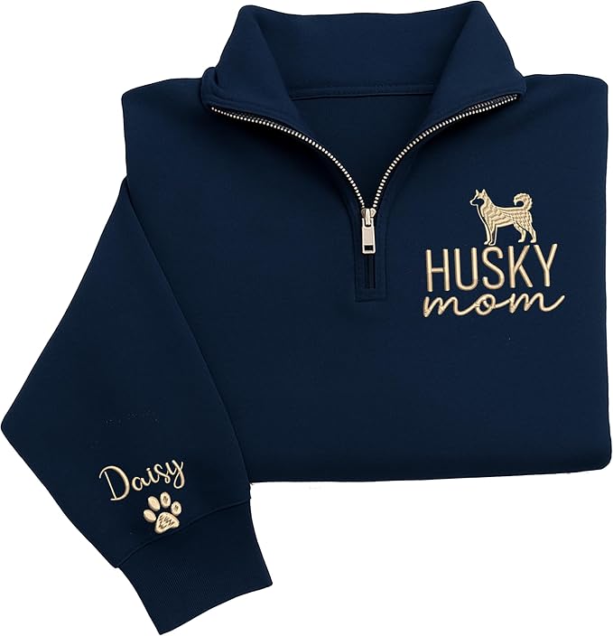 Personalized Husky Quarter Zip Sweatshirt – Custom Husky Dog Mom Hoodie – by Unknown