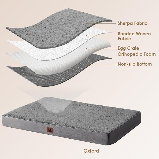 EHEYCIGA Orthopedic Foam Dog Bed, Light Grey - Image 4