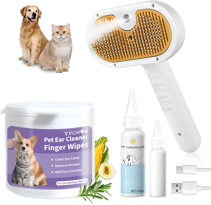 Pet Steam Brush for Dog & Cat – 3-in-1 Spray Hair Removal Comb – Steam for by VVWVVW