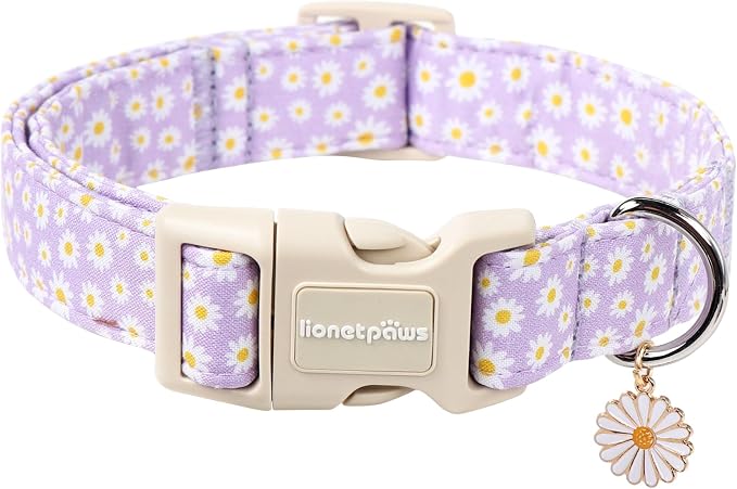Lionet Paws Floral Dog Collar- Cute Daisy Purple Dog Collars by lionetpaws