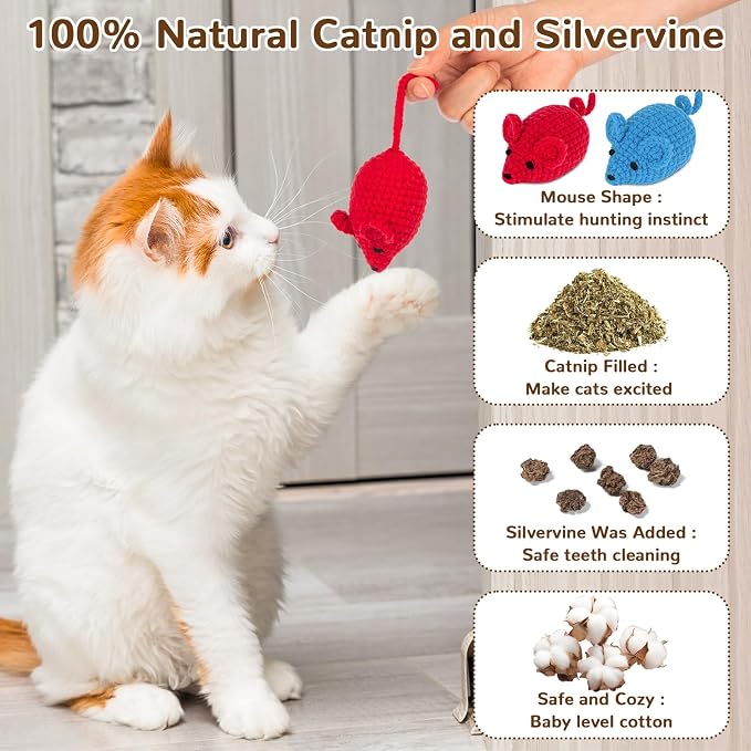 Retro Shaw Catnip Toys Crochet Mouse, Interactive Catnip Cat Kicker Toys - Image 4