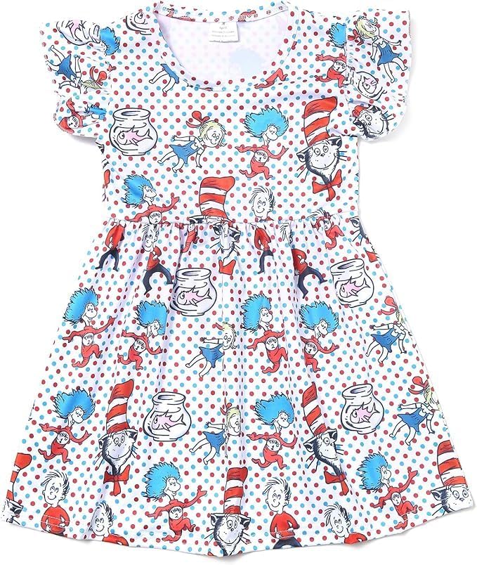 Baby Girls Spring Summer Cat in The Hat Dress Girls Flutter Sleeve Boutique - Image 3