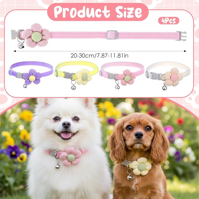 4Pcs Cat Collar Breakawayr, Cute Cotton Kitten Collar - Image 2