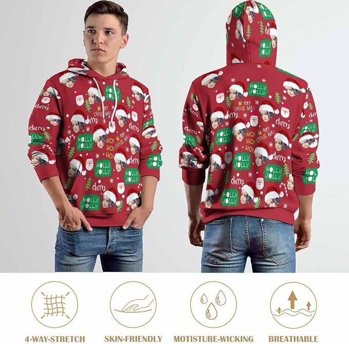 Artsadd Custom Face Unisex athletic Pockets Sweatshirt Loose Hoodie Custom - Image 7