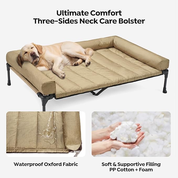 Veehoo Cooling Elevated Dog Bed Add Removable Waterproof Bolster Cushion Mat - Image 4