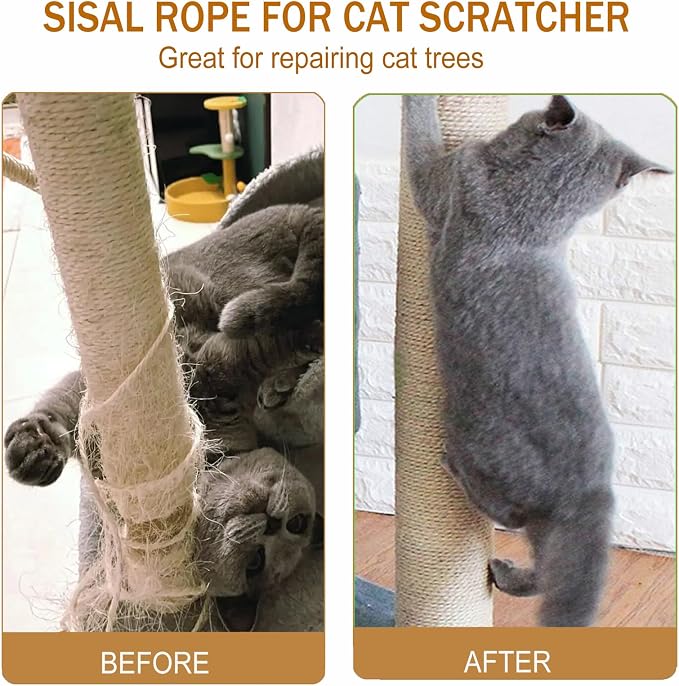 Sisal Rope for Cat Scratcher, Rope for Cat Scratch Post 4mm 164F Jute Twine for - Image 2
