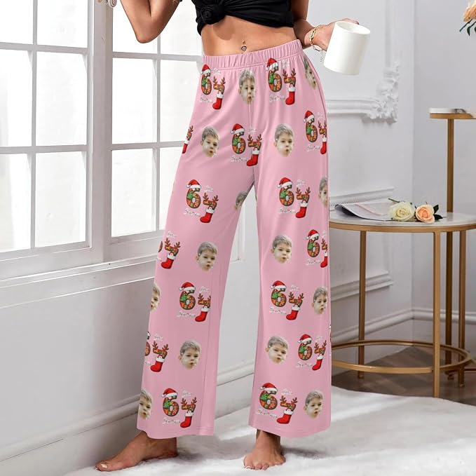 Custom Pajama Pants for Women Men, Personalized 67 Name Photo PJ Family Six - Image 9
