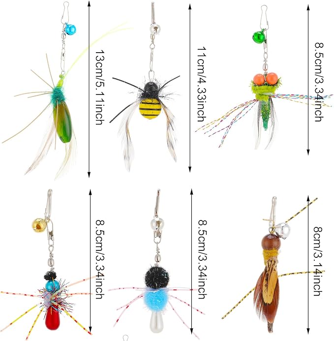 Cat Insect Feather Toys Replacement Cat Toy Wand Refills, 6 Pieces Natural - Image 2