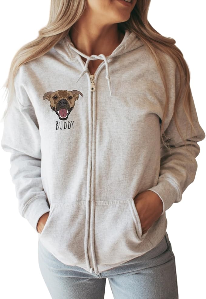 GODMERCH Custom Embroidered Pet Portrait Zip Hoodie From Photo, Personalized by Godmerch