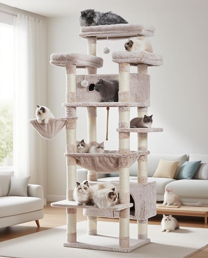Cat Tree for Indoor Cats Large Adult, 2 Baskets, 2 Condos, Muchroom GCT030MU by Gitelnour