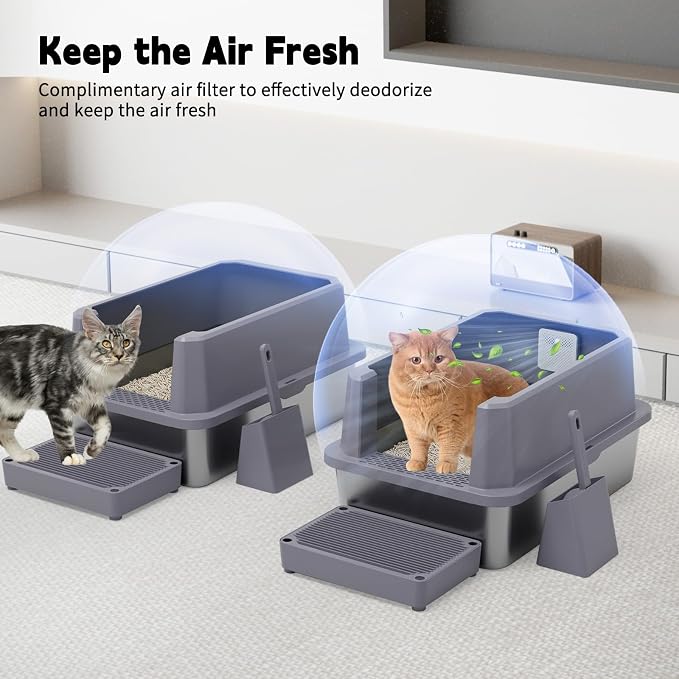 RIZZARI Stainless Steel Litter Box: Gray Leakproof Open Top Tray - Image 3