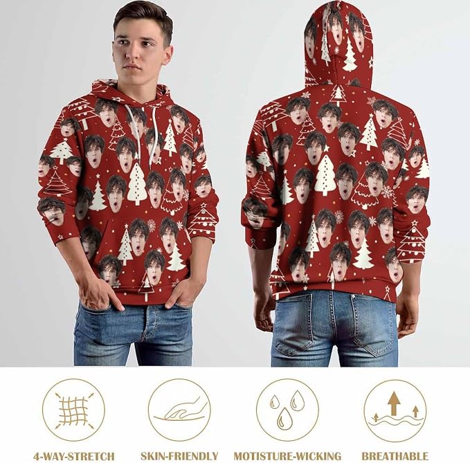 Artsadd Custom Face Unisex athletic Pockets Sweatshirt Loose Hoodie Custom - Image 7