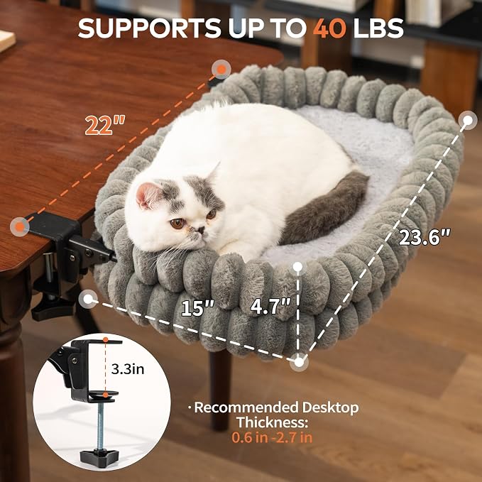 CHEERPALS Cat Desk Bed with Reversible Cushion, 90°Foldable Cat Hammock - Image 5
