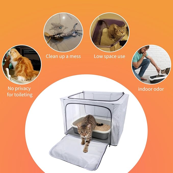 Cat Litter Box Cover with Front and Top Flip-Up Lid, Foldable Waterprof Cat - Image 4