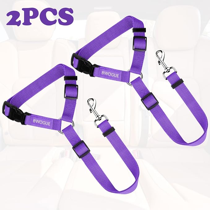 BWOGUE 2 Packs Dog Cat Safety Seat Belt Strap Car Headrest Restraint Adjustable - Image 2