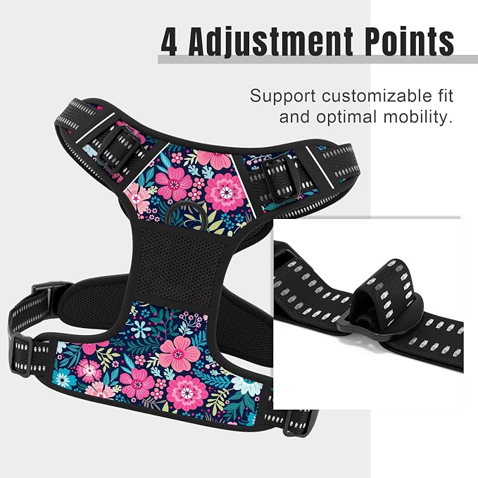 Rnivvi No Pull Dog Harness, Cute Flower Reflective Medium Sized Puppy Kitten - Image 3