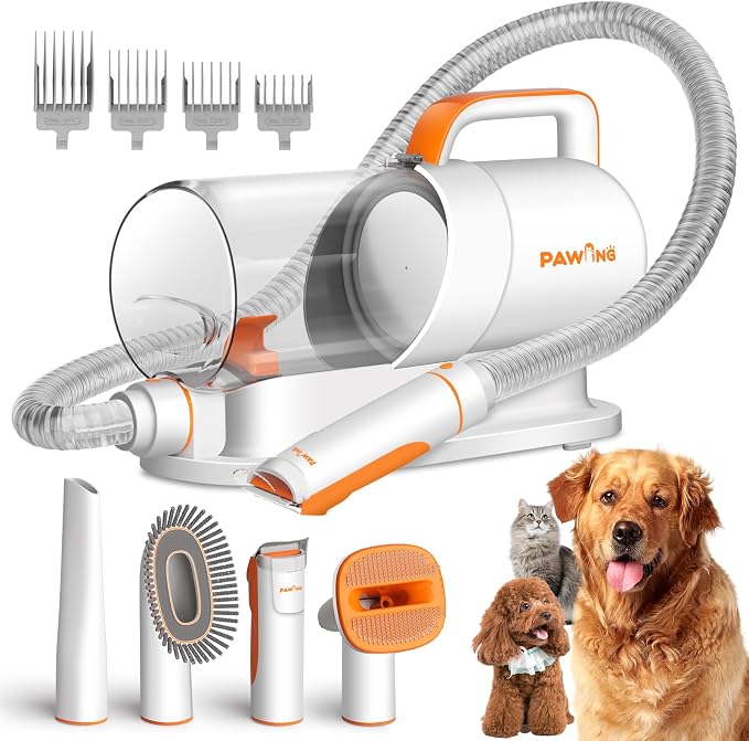 Pet Grooming Kit with Vacuum, All-in-1 Professional Deshedding Tools by PAWING