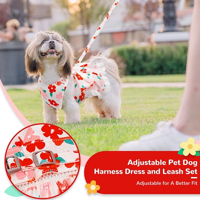 Dog Harness Dress Leash Set for Small Dog Summer Clothes Girl Female Puppy Cats - Image 3