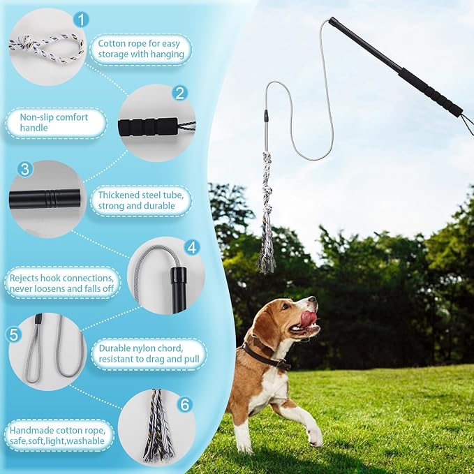 Flirt Pole for Small Medium Dogs, Interactive Chase and Tug of War Outdoor Dog - Image 2