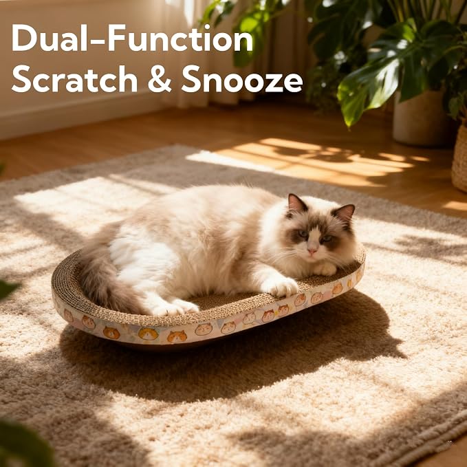 3 Pack Large Cat Scratcher Cardboard, Oval Cat Scratcher Bed Cat Scratch Pad - Image 3