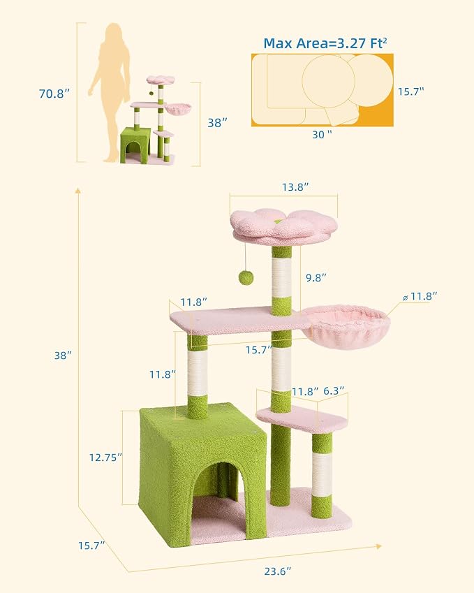 Flower Cat Tree for Indoor Cats, 2-Door Large Cat Condo Cave Bed for Big Adult - Image 5