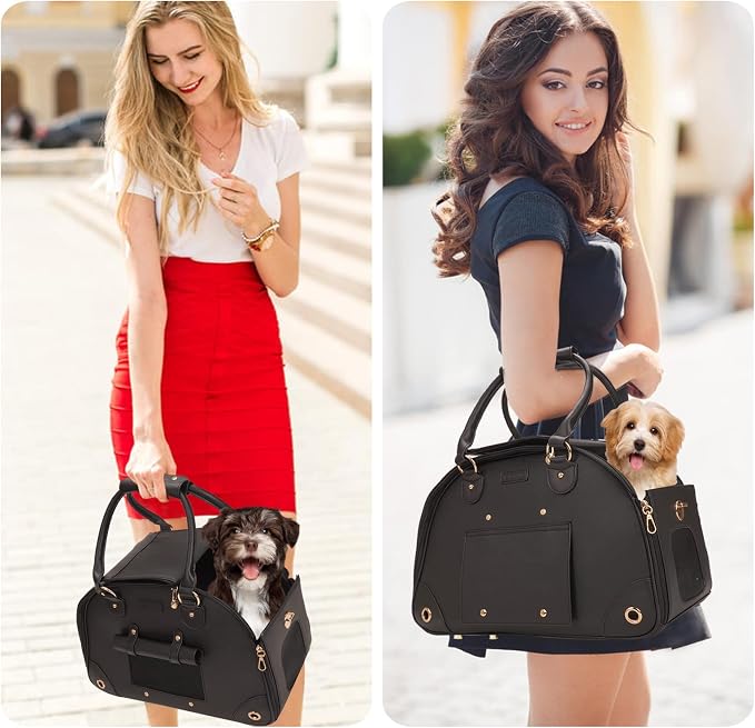 Dog Carrier, Cat Carrier, Pet Carrier, Foldable Premium PU Leather Dog Purse - Image 6