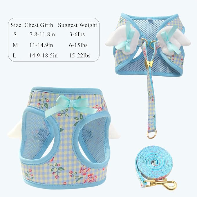 Dog Harness and Leash Set with Angle Wings, Pet Adjustable Mesh Vest Harness - Image 4