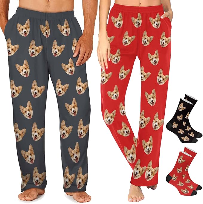 MyPupSocks Custom Pajama Pants for Pet Lover, Personalized Photo Face Printed by MyPupSocks