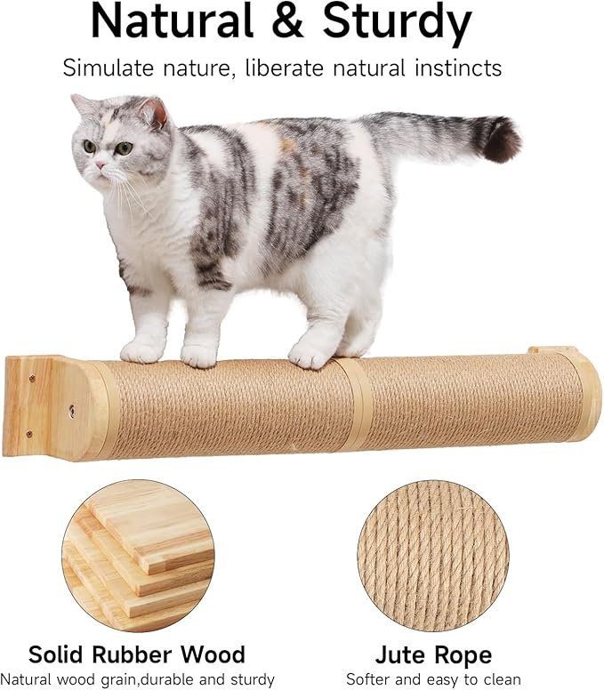 FUKUMARU Cat Scratching Post, 35 x 4.5 Inch Cats Walls Furniture, Rubber Wood - Image 2