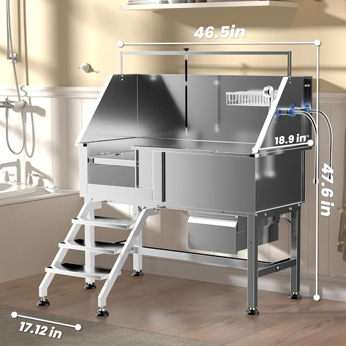 46" Dog Wash Station, 304 Stainless Steel, Side Stair, 440 lb - Image 6