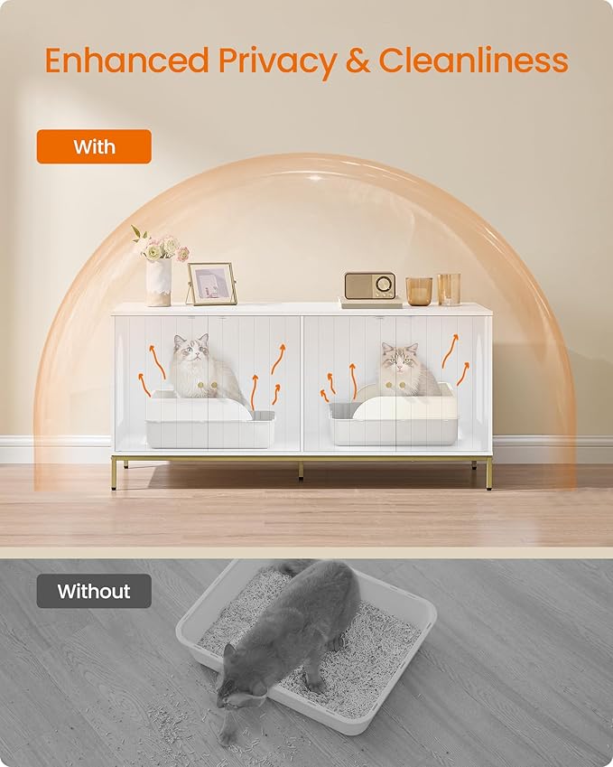 Feandrea Double Cat Litter Box Enclosure, Hidden Litter Box Furniture - Image 4