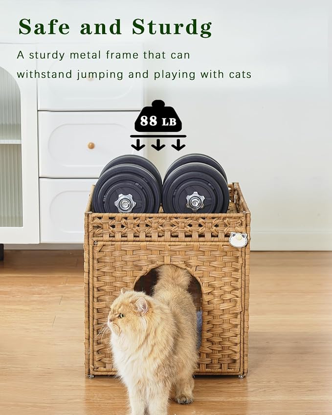 Cat Beds for Indoor Cats Extra Large Double Cat Cave Pet Cube, Handwoven Rattan - Image 3