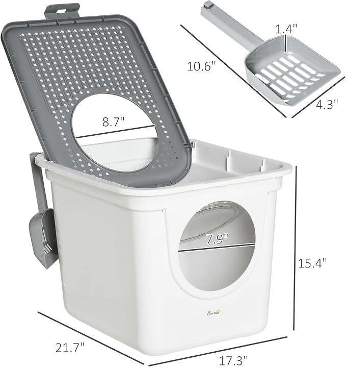 PawHut Cat Litter Box with Lid, Covered Kitty Litter Box with Front Entrance - Image 7
