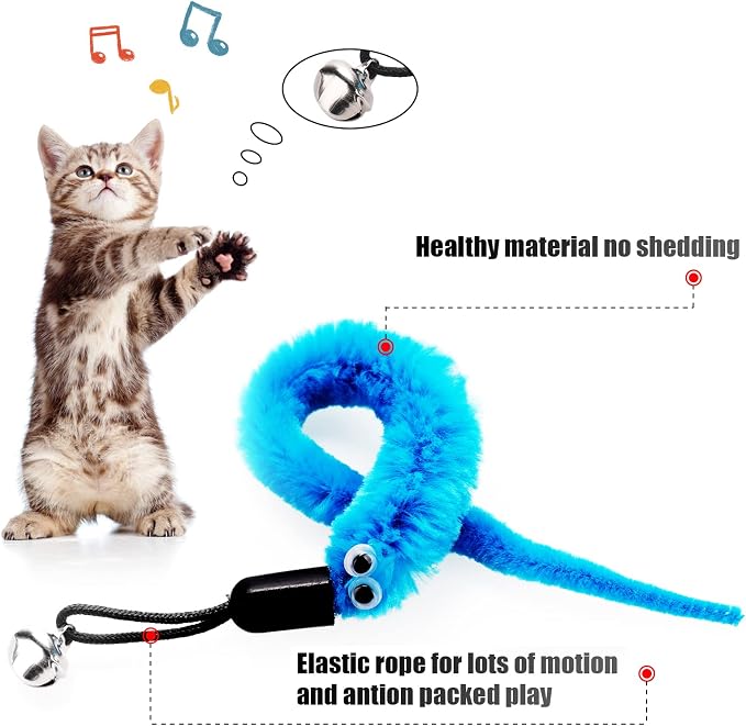 cobee 12pcs Cat Worm Toy Refills, Cat Wand Toy Replacement Refills Furry Tail - Image 3