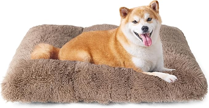 EHEYCIGA Fluffy Dog Crate Bed for Large Dogs, Plush Faux Fur Crate Pad by EHEYCIGA