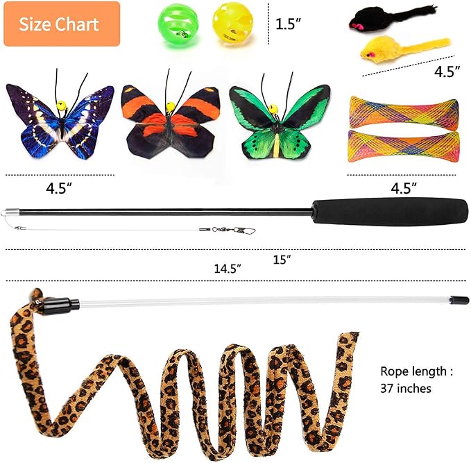 AWOOF Butterfly Cat Wand Cat Toys Set, Realistic Crinkle Catnip Butterflies - Image 6